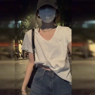 慵懒风U领漏锁骨白T恤女2026夏季宽松休闲显瘦上衣时尚松弛感短袖