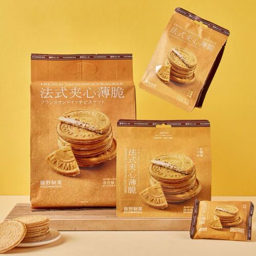 Toughu's French-style crumbly peach, oolong tea/lime/mango flavor sandwich cookies in a bag with individual packaging.