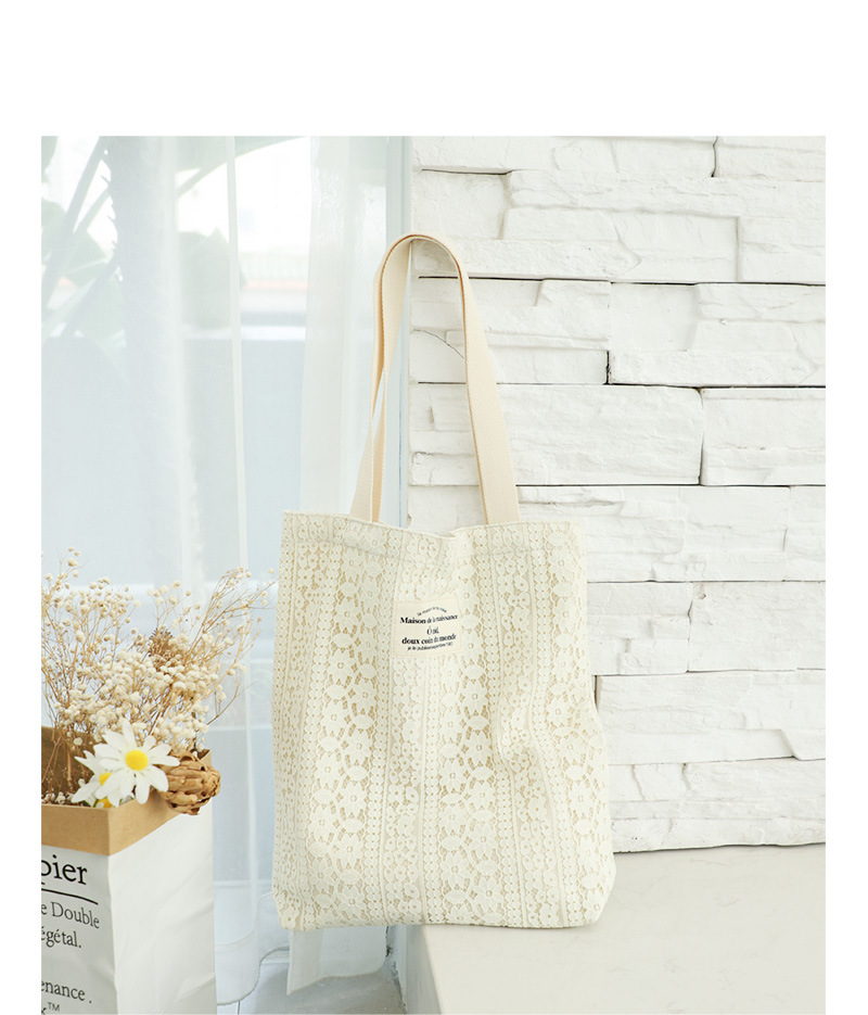 Women's Large Canvas Solid Color Streetwear Lace Hollow Open Shoulder Bag display picture 9