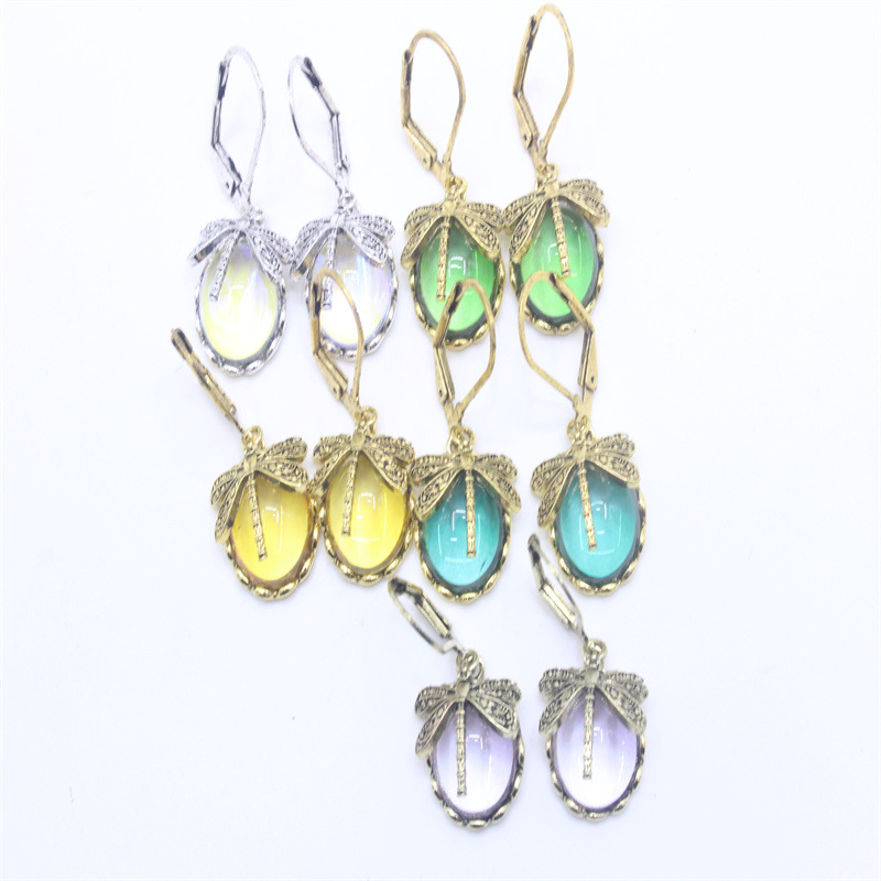 Alloy Material 1 Pair Casual Ethnic Style Oval Dragonfly Plating Inlay Alloy Crystal Drop Earrings