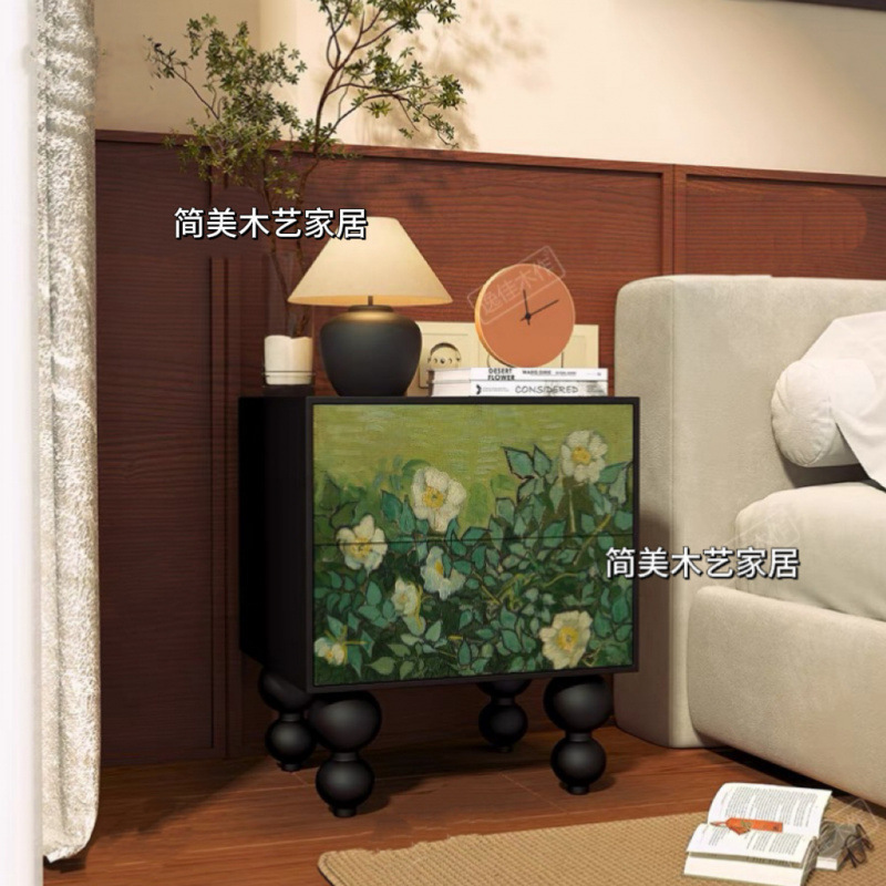 法式复古奶油风床头柜卧室家用床边柜房间抽屉柜多功能斗柜储物柜|undefined