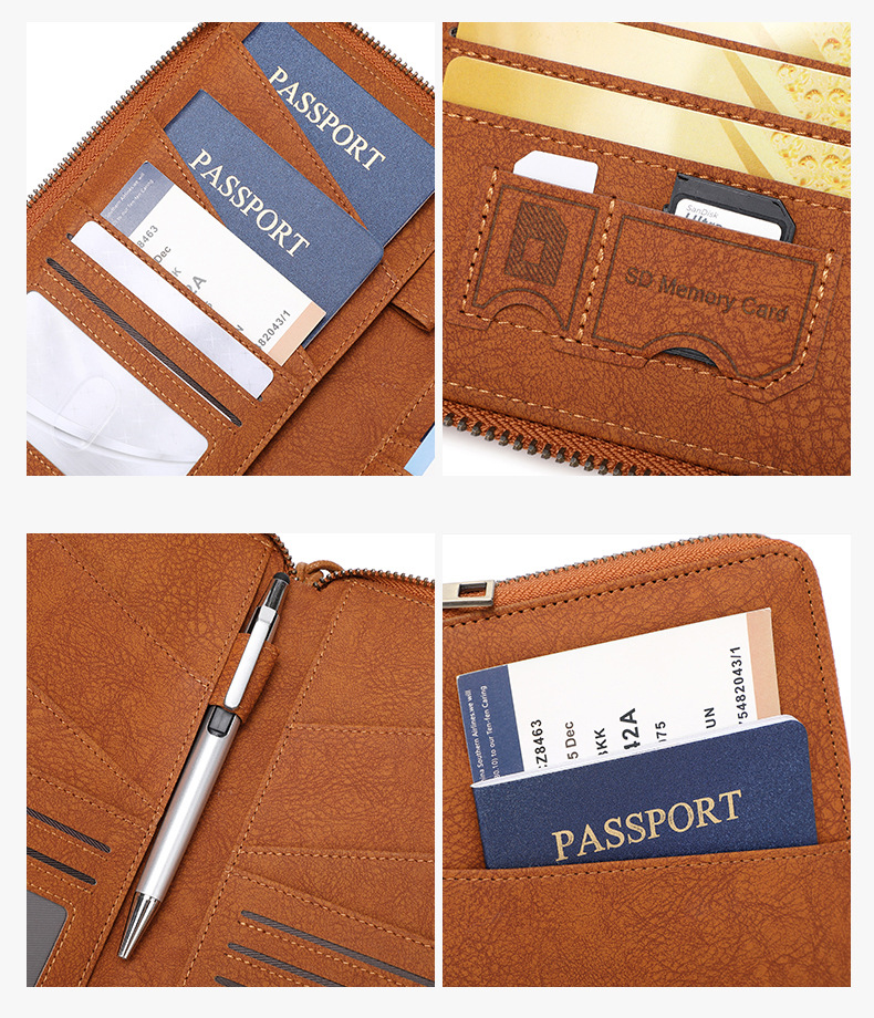 Cross-border new RFID anti-magnetic passport bag long zipper passport holder multifunctional travel ticket storage document bag