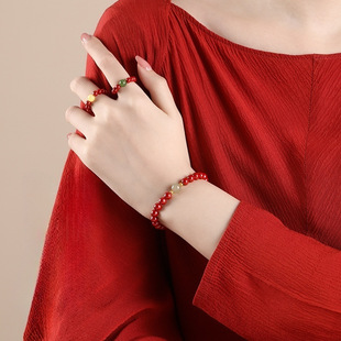 Natural raw mineral cinnabar bead ring with high content for niche gifts in the Year of the Pig