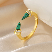 跨境小众设计感纯天然孔雀石戒指女欧美轻奢高级S925纯银食指指环