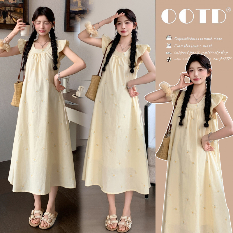 New Summer Maternity Dress with French-Style Heavy Embroidery and Floral Patterns, Fresh and Sweet, Slimming Maternity Dress New Summer Maternity Dress with French-Style Heavy Embroidery and Floral Patterns, Fresh and Sweet, Slimming Maternity Dress