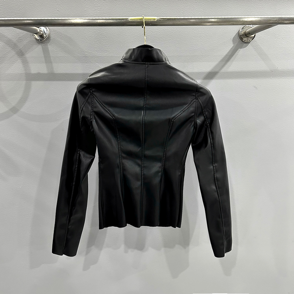 スバルレディース2024 2024春夏PUレザースリムスリム薄い生地斜めジッパー高襟レザージャケット