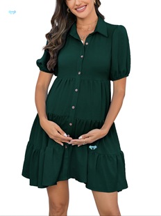 Women's Maternity Dress Summer Casual Elegant V Neck Button