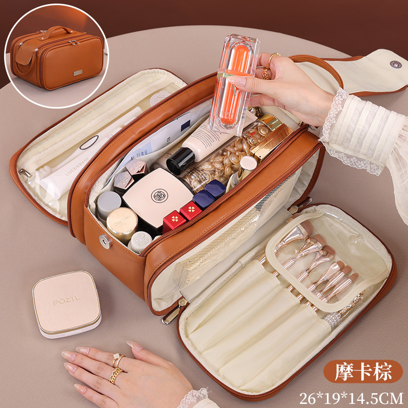 Bolsa de maquillaje portátil de lujo ligero de gran capacidad portátil de doble cremallera para productos de cuidado de la piel de almacenamiento de maquillaje de viaje bolsa de lavado