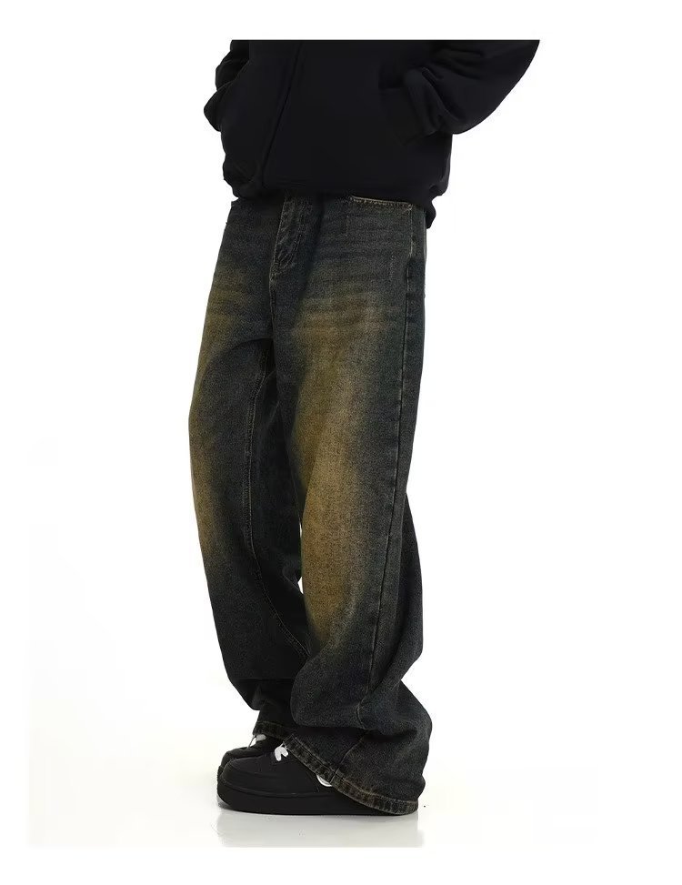 Vintage Washed Denim Jeans For Men - Classic Straight Leg Relaxed Fit Dad Jeans With Distressed Details, Comfortable Cotton Casual Pants Streetwear_mkmklike.com