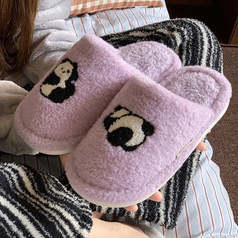 Zapatillas de algodón Panda 2026 nuevas mujeres de invierno hogar interior suela gruesa antideslizante más terciopelo cálido pareja zapatillas con tacón