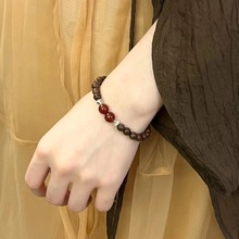 小红书同款天然金丝檀木搭配红玛瑙手串女生木质文玩男士佛珠手链