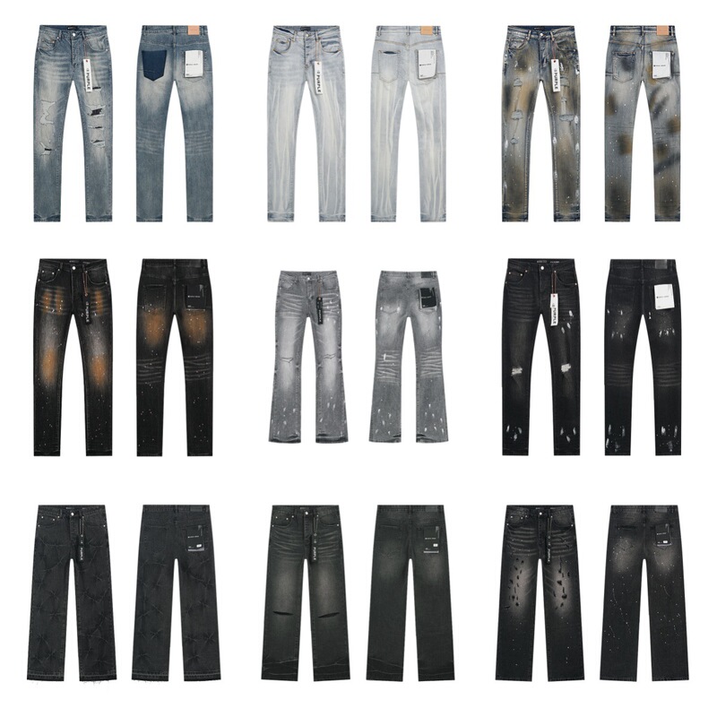 Cross-Border European and American Purple Brand Straight-Leg Jeans Washed Retro Ripped Handsome American Collection