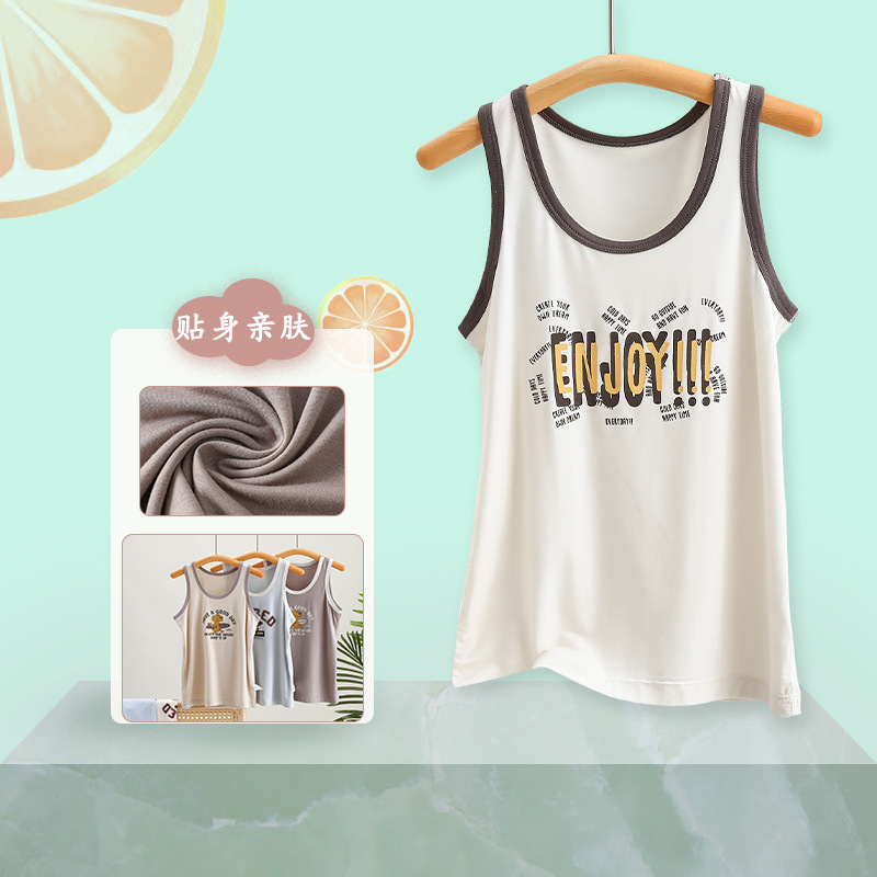 Children's Backless Tank Top Summer New Boys' Sports Shirt, Middle-Size Korean Style Strappy Shirt for Students and Babies, Bamboo Fiber Base Layer Shirt