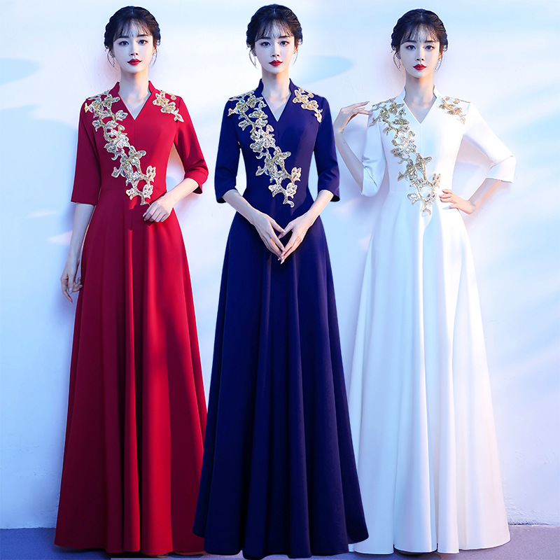 2026 New Style Large Choir Performance Dress for Women, Long Dress for Stage Performance, Conductor Solo Performance Evening Gown with Embroidery