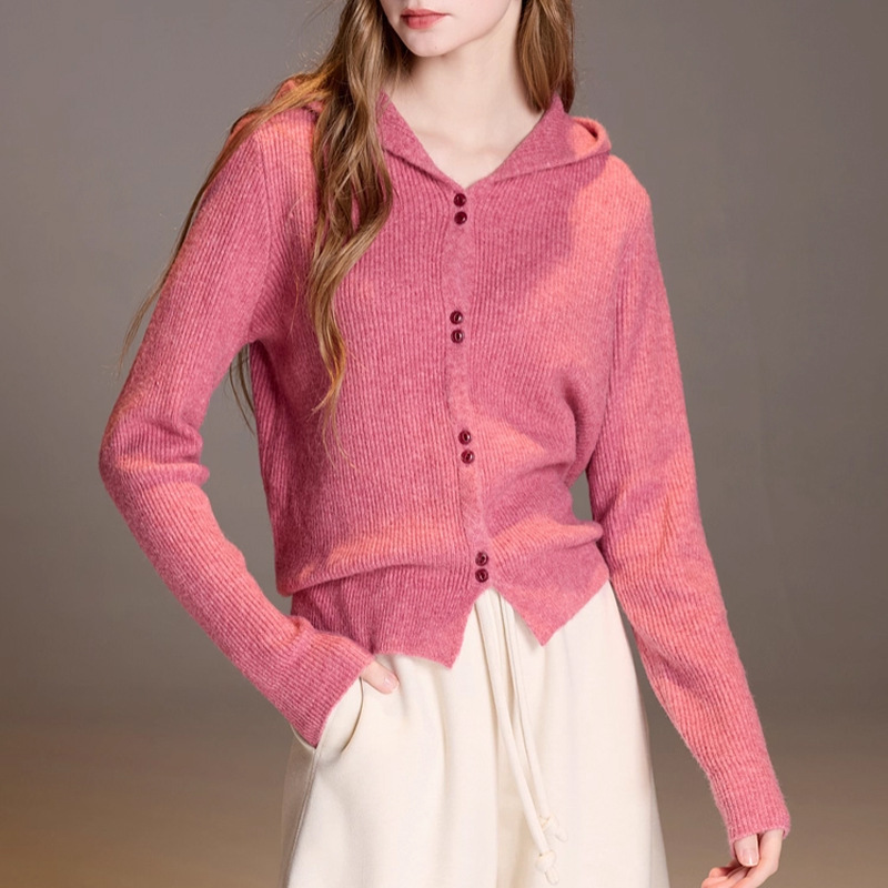 [Cream Sweater] 2025 Autumn and Winter New Hooded Cardigan Merino Wool Sweater for Women m