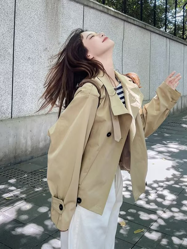 外贸时尚短款风衣外套女春秋休闲大码时尚高级感2025新款夹克上衣|undefined
