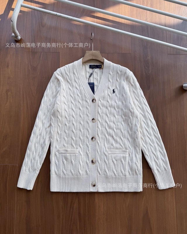 RalphLauren拉夫劳伦四色V领纯色小马刺绣logo麻花针织开衫外套|undefined
