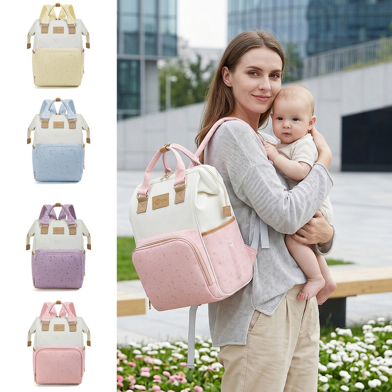 Fashionable multifunctional mommy backpack, color-blocked maternity and baby outing bag, large-capacity insulated maternity bag, stroller hanging bag Fashionable multifunctional mommy backpack, color-blocked maternity and baby outing bag, large-capacity insulated maternity bag, stroller hanging bag