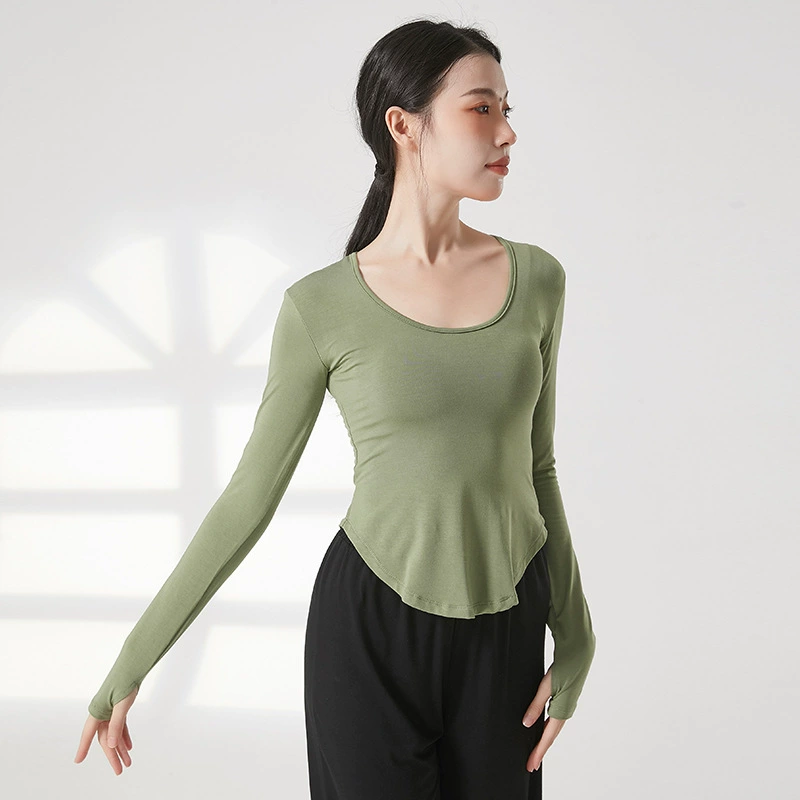 Футболка Pure Desire Style U-образный воротник с изогнутым подолом, подчеркивающий грудь, женская одежда для классических современных танцев, джаз, фитнес, упражнения, одежда для йоги