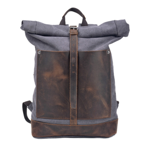 Vintage Washed Canvas Men's Dual Shoulder Bag Large Capacity Roll-Top Expandable Backpack Men's Outdoor Hiking Bag