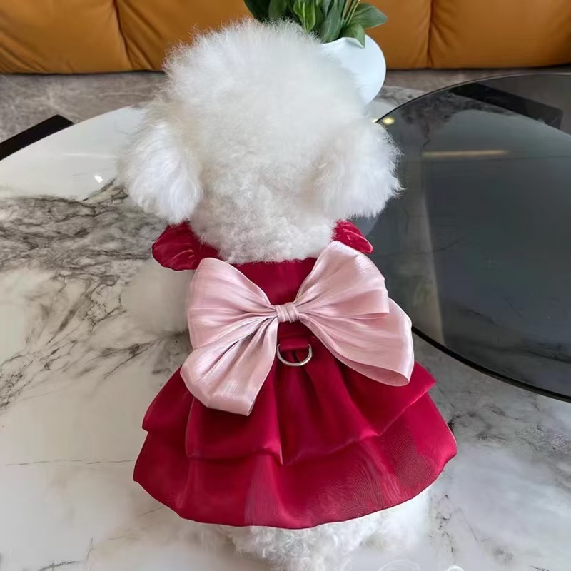 ペット服 夏用 薄手 通気性 可愛い リボン付き シフォン生地 プリンセスドレス テディ ビション 犬 猫用|undefined