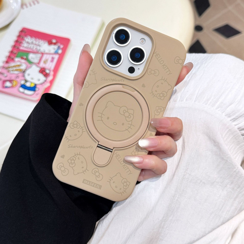 适用苹果iPhone16ProMax液态KT猫手机壳15P磁吸支架13保护套卡通|undefined
