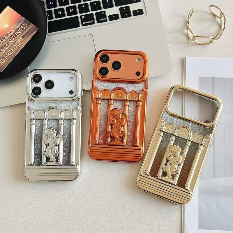 Suitable for Apple 17 Electroplated Hollow Three-Dimensional Roman Column Little Angel Phone Case iPhone 16 Matte Heat Dissipation Soft Cover Suitable for Apple 17 Electroplated Hollow Three-Dimensional Roman Column Little Angel Phone Case iPhone 16 Matte Heat Dissipation Soft Cover
