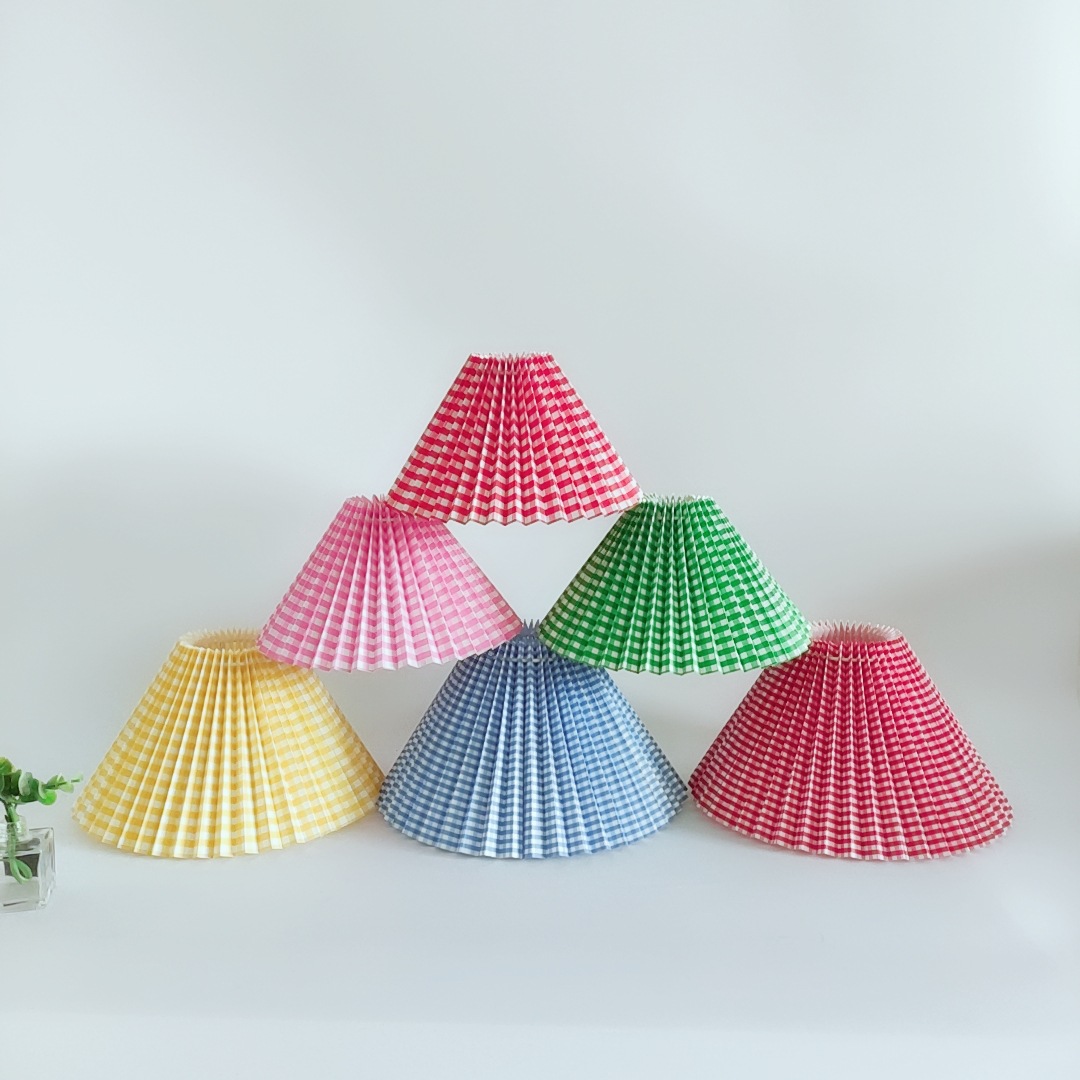 [Xianfan] ins tela a cuadros coreanos pantalla plisada accesorios de bricolaje lámpara de mesa candelabro pantalla retro de doble uso