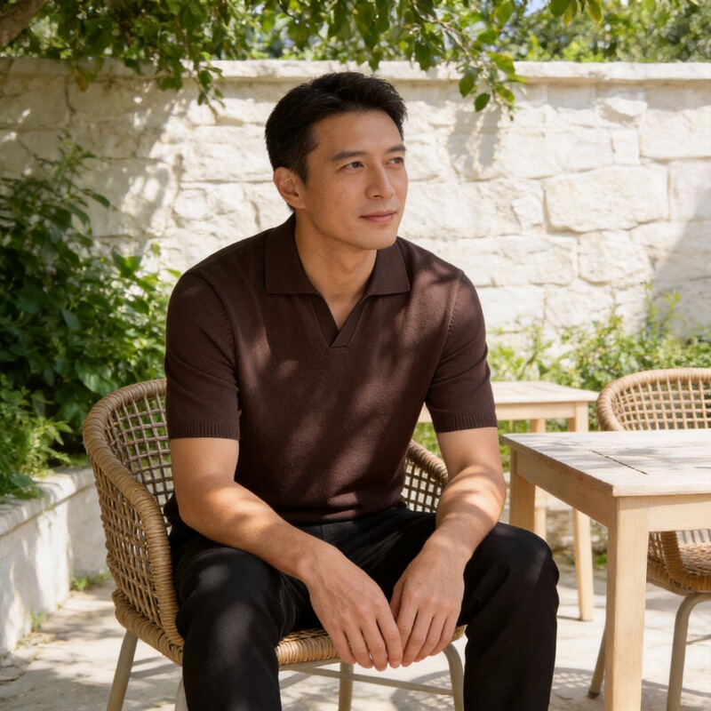 Gddqsdc Scissor Collar Polo Knit T-Shirt for Men, Casual Mulberry Silk Solid Color Turn-Down Collar Short Sleeve, Exclusively for Cross-Border Supply