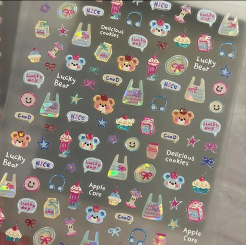 Cartoon Graffiti Cute Embossed Smiling Bear Nail Stickers Fresh and Simple 3D Pen-Shaped Baby DIY Nail Stickers Cartoon Graffiti Cute Embossed Smiling Bear Nail Stickers Fresh and Simple 3D Pen-Shaped Baby DIY Nail Stickers