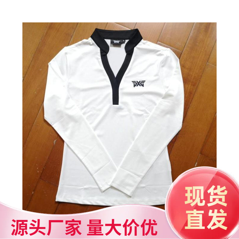 Korean Style New Golf Clothing V-Neck Women's Sports Quick-Drying Slim High-Neck Long-Sleeved Golf Top
