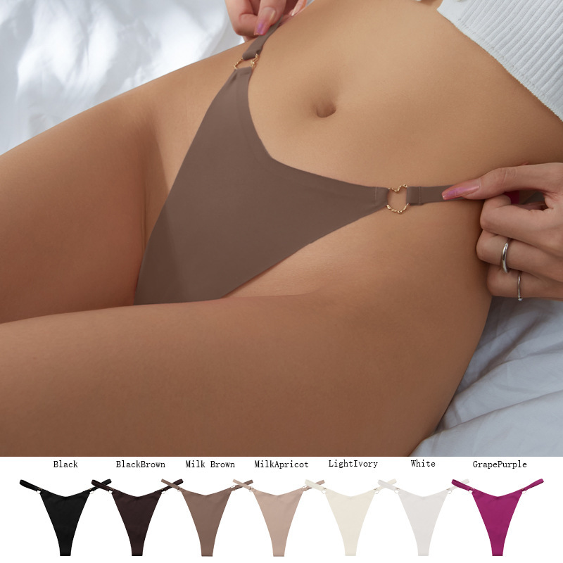 Thin Straps with Metal Rings, Seamless Ice Silk European and American Large Size Women's Underwear, Sexy T-Pants, Sports Quick-Drying Thong