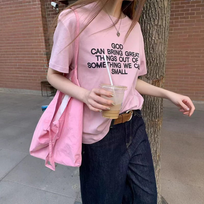 Same Style as Korean Instagram Bloggers! 2026 Spring Collection R*S Quality Cotton Design Versatile Slim-Fit Short-Sleeve T-Shirt for Women