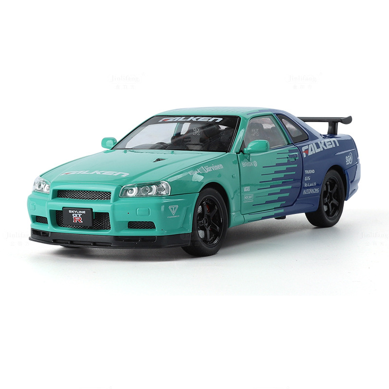 Modelo de coche de Willie 1 a 24 Ares GT Skyline R34 coche deportivo de vuelta a la fuerza juguetes para niños decoración de modelo de sonido