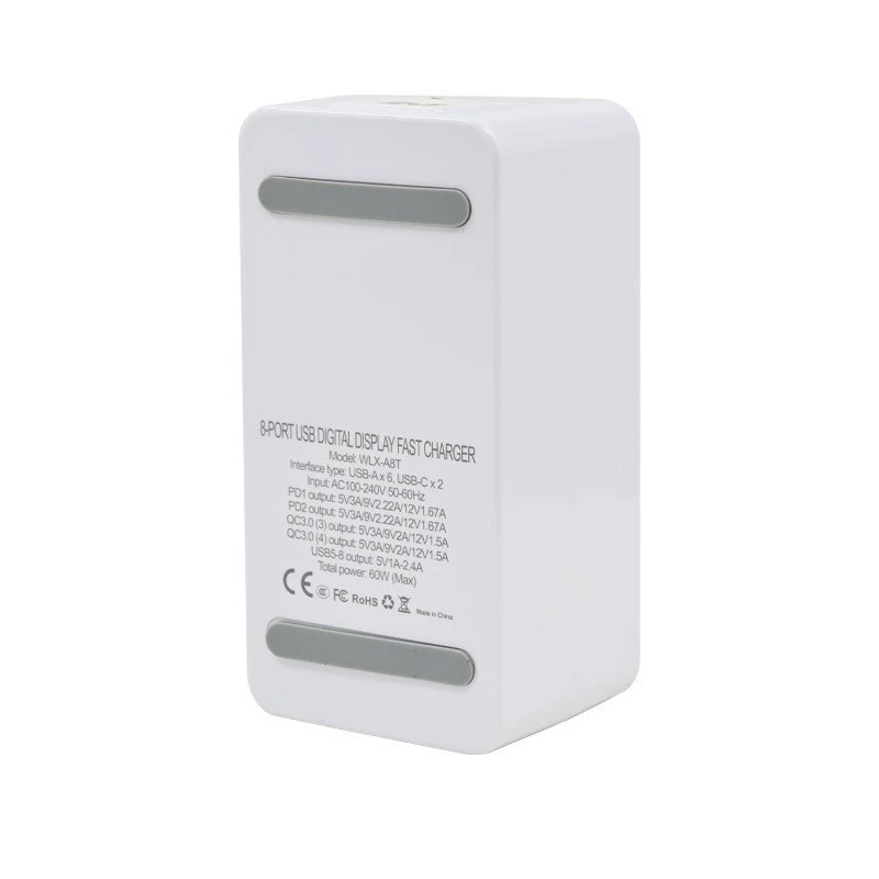 YX-A8T многопортовый USB умный быстрая зарядка зарядное устройство с цифровым дисплеем PD быстрая зарядка QC3.0 быстрая зарядка настройка