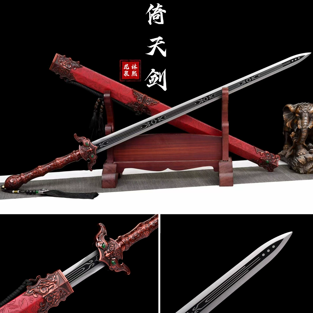 Нож Dragon Spring, меч Longquan Ding, цельнокованый меч, марганцевая сталь, нож Yanying, командный нож, холодное оружие для самообороны, без заточки