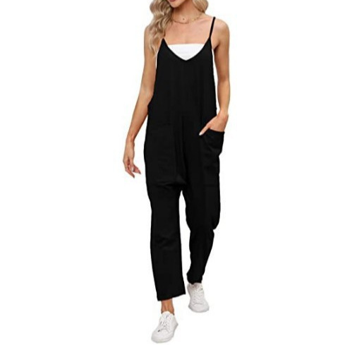 European and American fat buttocks women's pocket suspender adjustable buckle jumpsuit