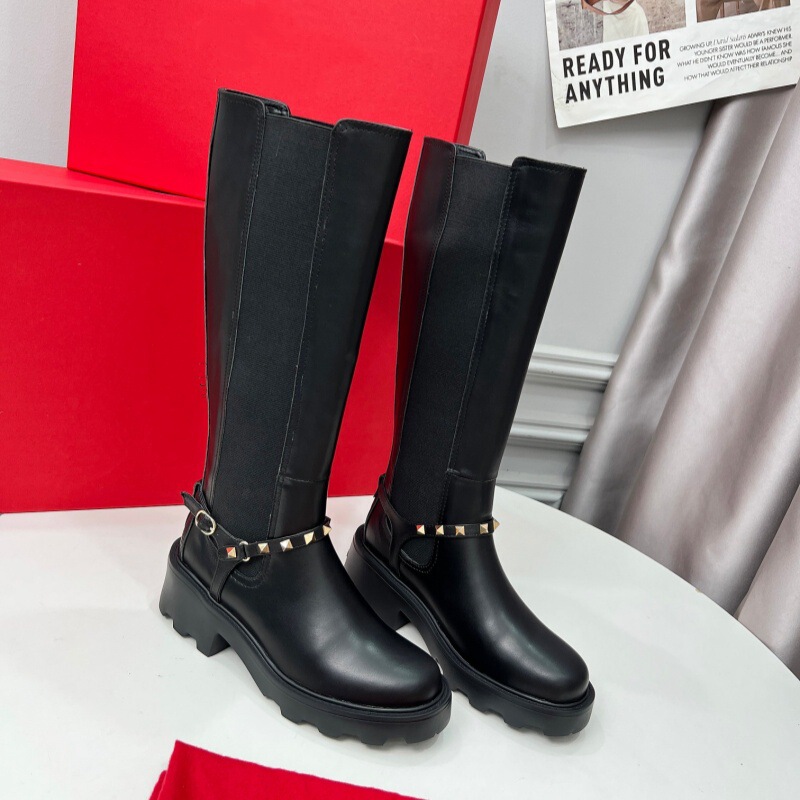 2025 Export New Style Russian American Spanish Mexican Middle Eastern Thick-Soled Genuine Leather Rivet Decorated Knight Boots