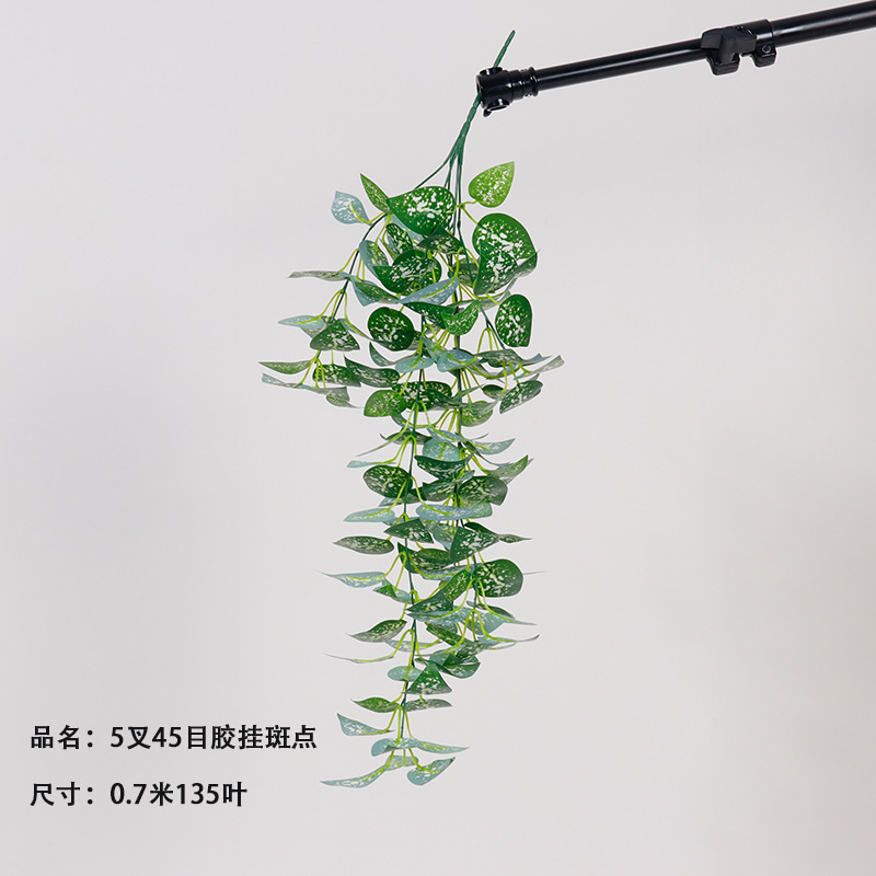 5 horquilla colgante de pegamento colgante de pared de plantas de simulación 7 horquilla pequeño haz de papas verdes hojas de papas decoración de pared interior colgante verde falsa