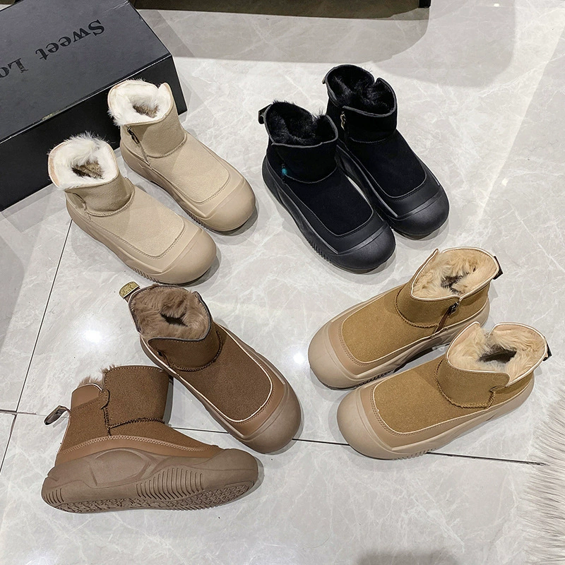 Модные меховые интегрированные высокие зимние сапоги, однотонная женская обувь без шнуровки, 2023 осенне-зимние теплые удобные повседневные кроссовки