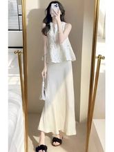 洋气减龄时尚套装搭配女高腰半身裙两件套夏季新款温柔风镂空上衣