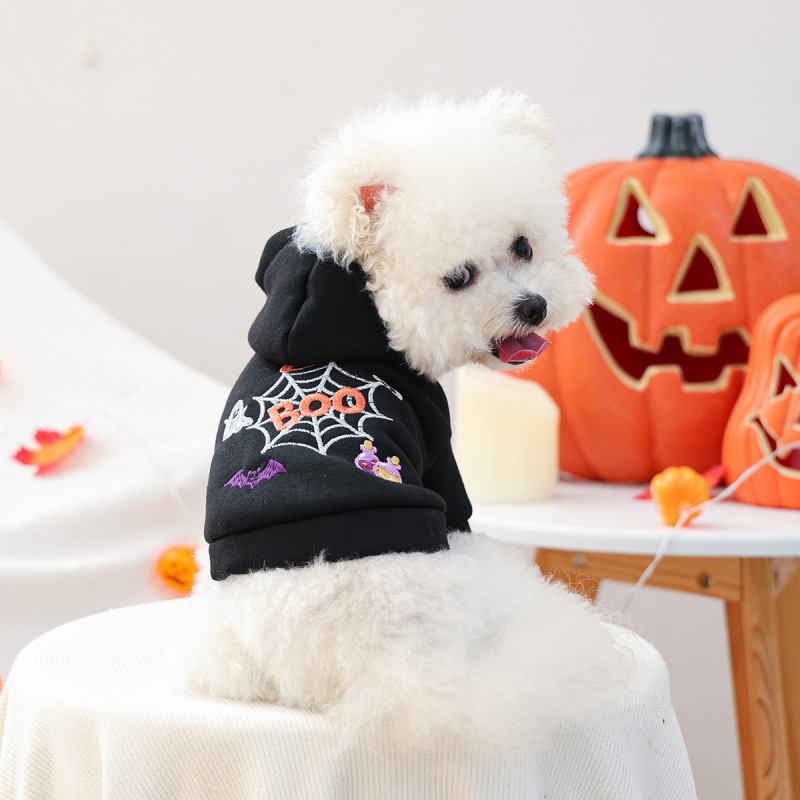 2025 秋冬ハロウィンペットかわいい子犬と子猫カジュアルファッション衣装クモの巣ハロウィンスウェットシャツ|undefined