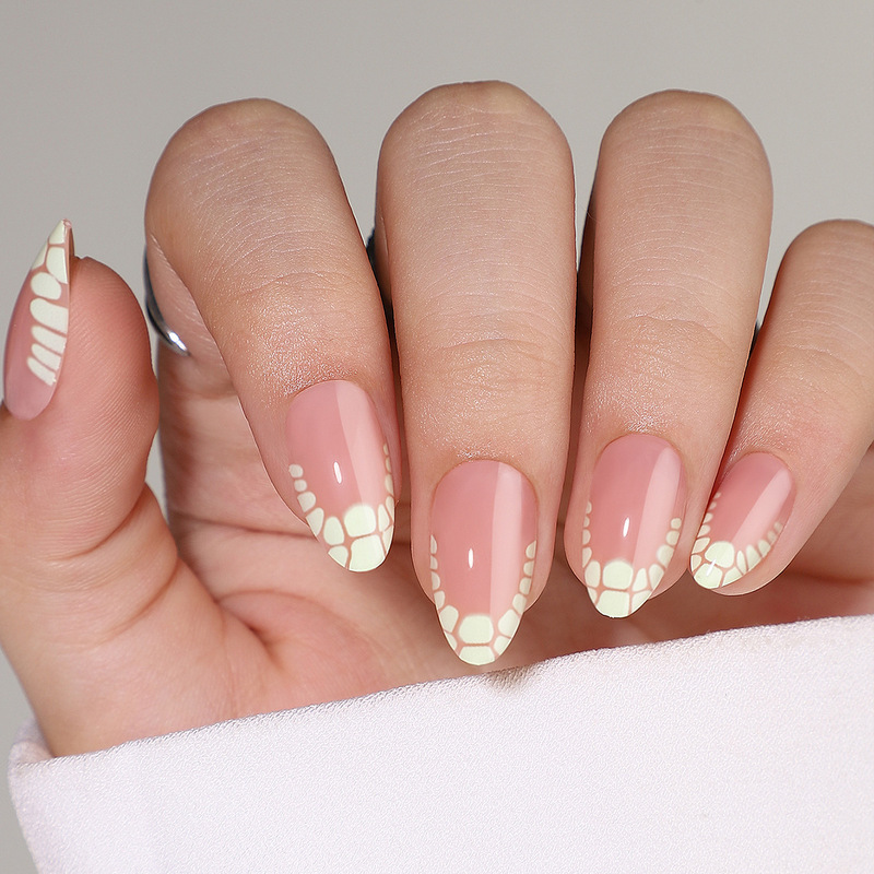 32 pieces of almond-shaped thick acrylic wearable armor white crack French removable fake nail patch