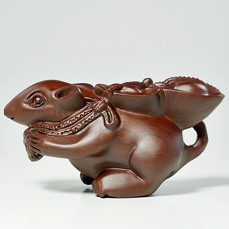 Резные украшения в виде мыши из черного дерева, талисман для офиса, гостиной, слиток из цельного дерева, мышь, двенадцать знаков зодиака, милая мышь