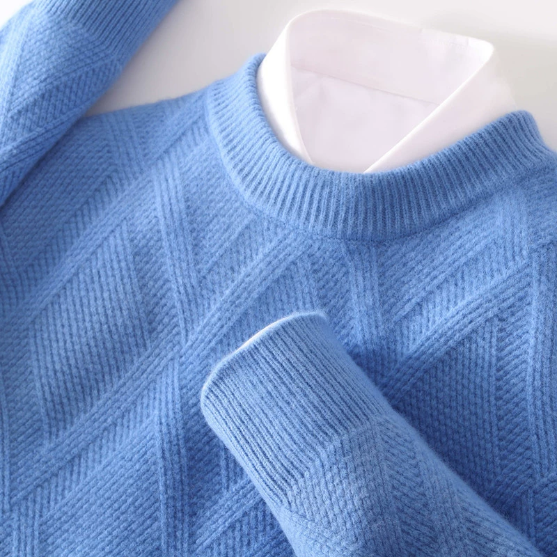 100 свитер из чистой шерсти, Мужской осенне-зимний новый свободный свитер с круглым вырезом, повседневный утолщенный вязаный базовый кашемировый свитер больших размеров