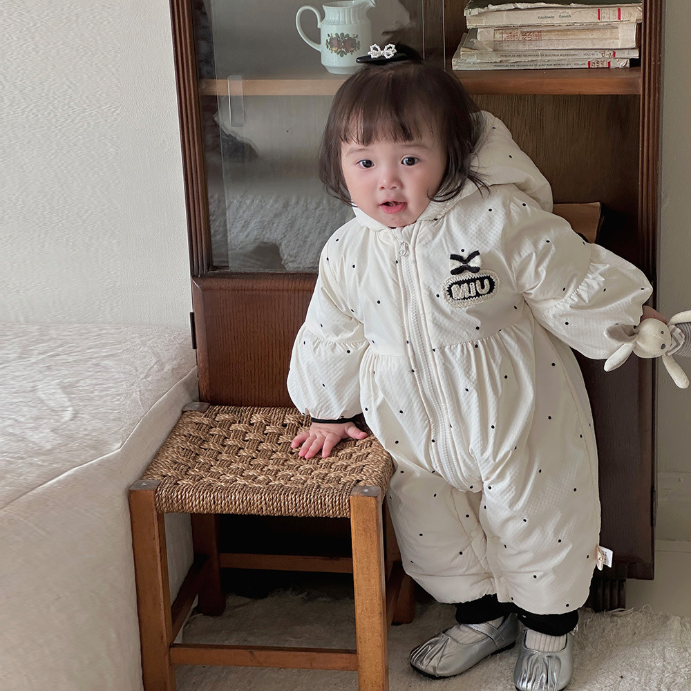 Ropa de bebé engrosada y cálida gatear de invierno, estilo occidental, lindo abrigo de invierno para recién nacidos, bebé fuera de una pieza