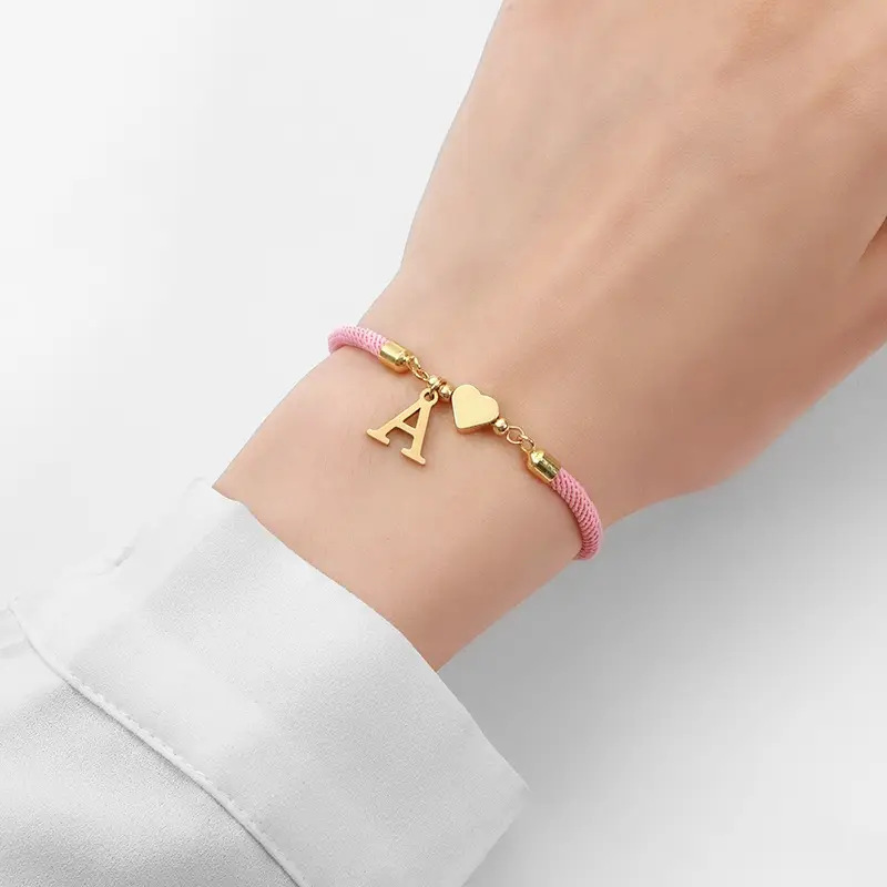 Foreign Trade Classic A-Z Initial Letter Love Bracelet Ladies Simpel Adjustable Pink Rope Bracelet Ladies Jewelry Foreign Trade Classic A-Z Initial Letter Love Bracelet Ladies Simpel Adjustable Pink Rope Bracelet Ladies Jewelry