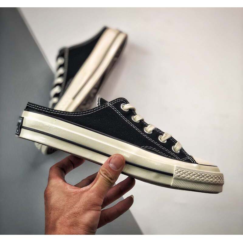 2024 new 1970s half drag one pedal black women's shoes breathable canvas shoes