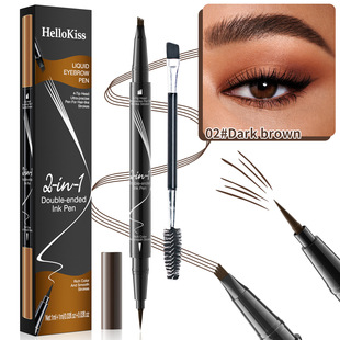 HelloKiss Four-claw Double-head Eyebrow Pen Quick-drying Sweat-resistant No Sizzy Liquid Eyebrow Pen with Eyebrow Brush