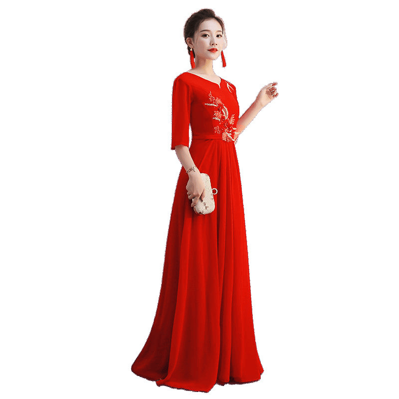 大合唱团演出服女长款中老年中国风优雅晚礼服主持人服装学生朗诵|undefined